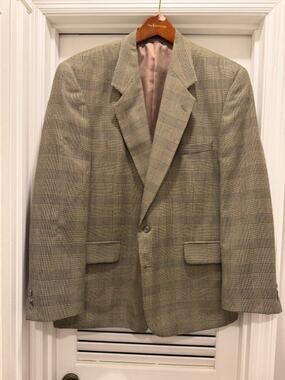 Vintage Gianelli Wool Blend Glen Plaid Sport Coat Blazer Men's 46R Brown Black